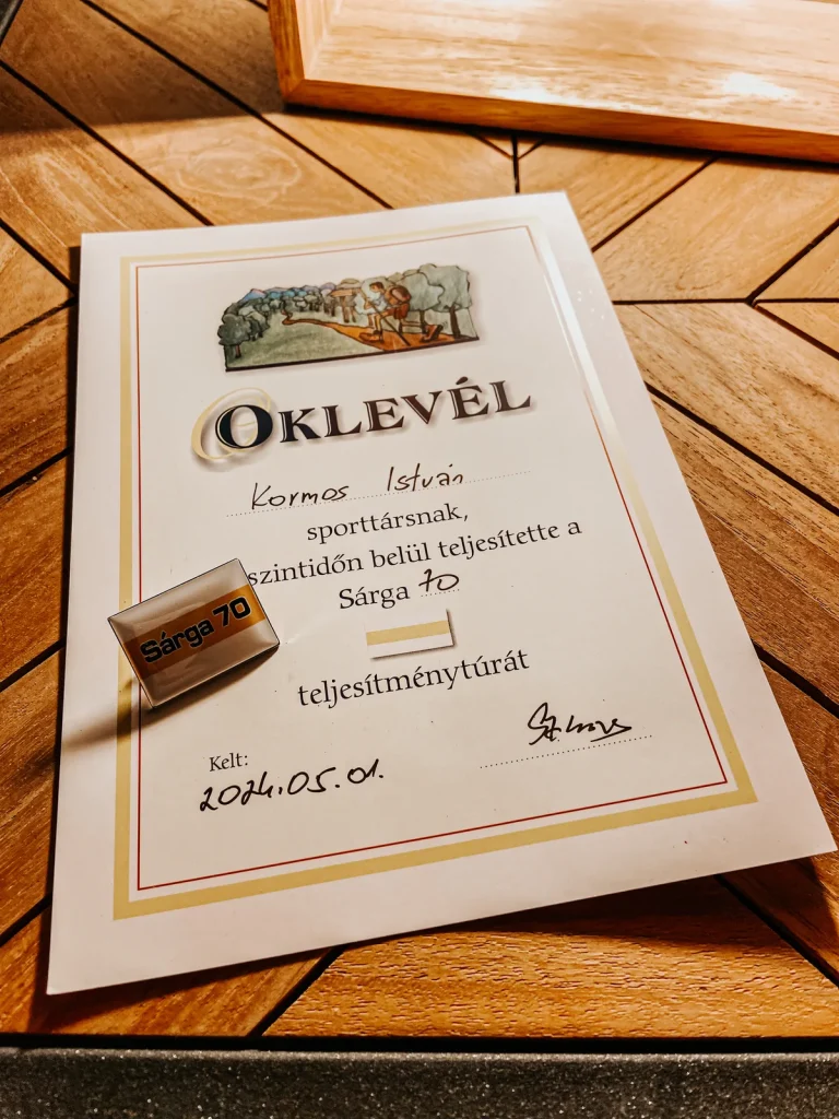 Az oklevél és jelvény.